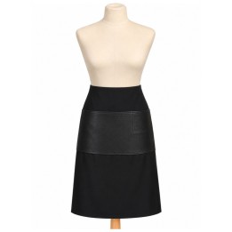 Professional Apron Black Chic – Long Black Waist Apron with Faux Leather Pocket
